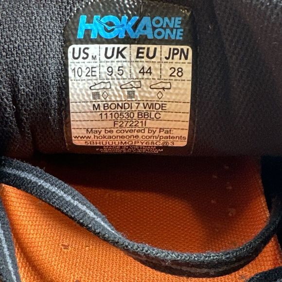 Hoka One One Mens Bondi 7 Wide Mens 10 2E Black Athletic Running Shoes Sneakers - Picture 8 of 10